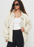 Goldsmith Faux Leather Bomber Jacket Cream