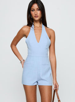 Del Rio Halter Playsuit Blue