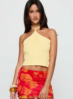 front view of model wearing Princess Polly Runaway Baby Top Lemon Sleeveless 