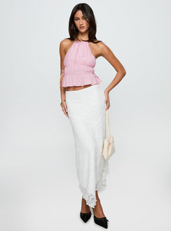   front view of model wearing Princess Polly Freebirds Lace Midi Skirt White Midi Skirts 