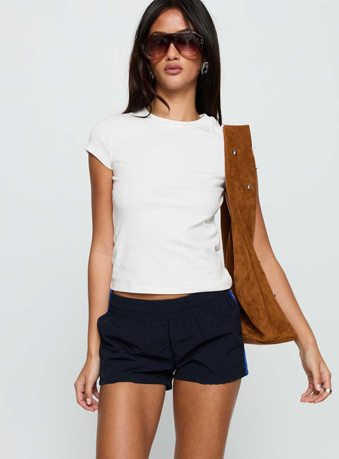 front view of model wearing Princess Polly Twilight Shorts Midnight Low Rise Shorts 