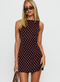 Kherin Boat Neck Romper Wine Polka