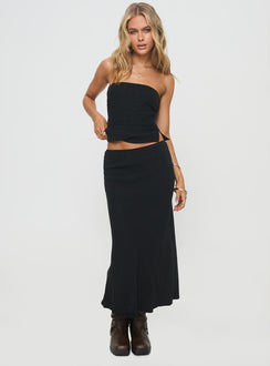   front view of model wearing Princess Polly Ermias Linen Blend Midi Skirt Black Midi Skirts 