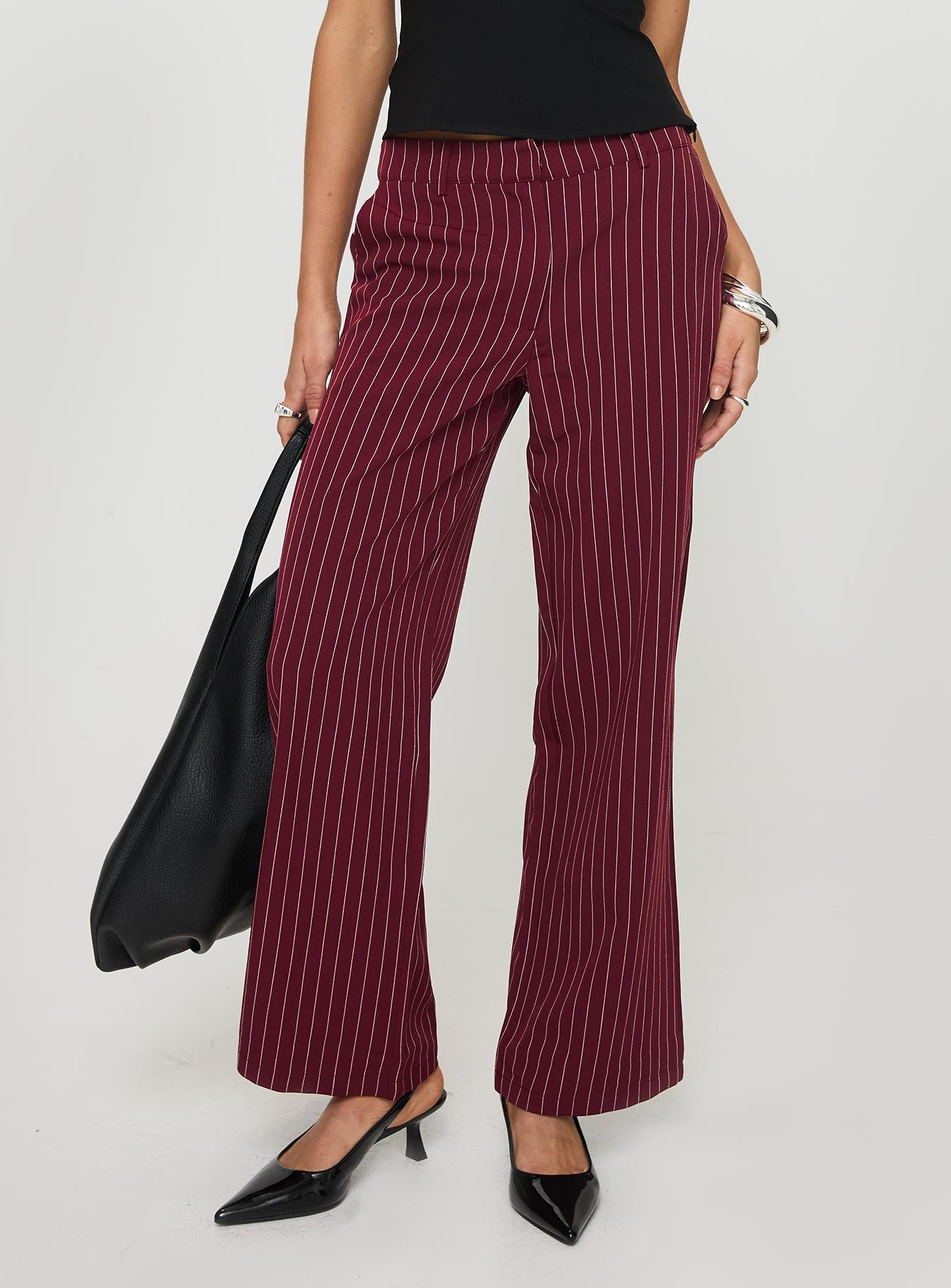 Burgundy striped trousers fashion