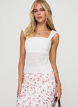 Broderie anglaise crop top Fixed shoulder straps, square neckline, shirred band at back Non-stretch material, lined bust