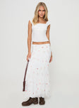 back view of model wearing Princess Polly Breezewood Maxi Skirt White Maxi 