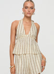 Striped linen set Halter neck top, tie fastening, elasticated band under bust, v-neckline