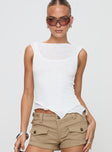 front view of model wearing Princess Polly Lefort Tank Top White Sleeveless Crew Neck 