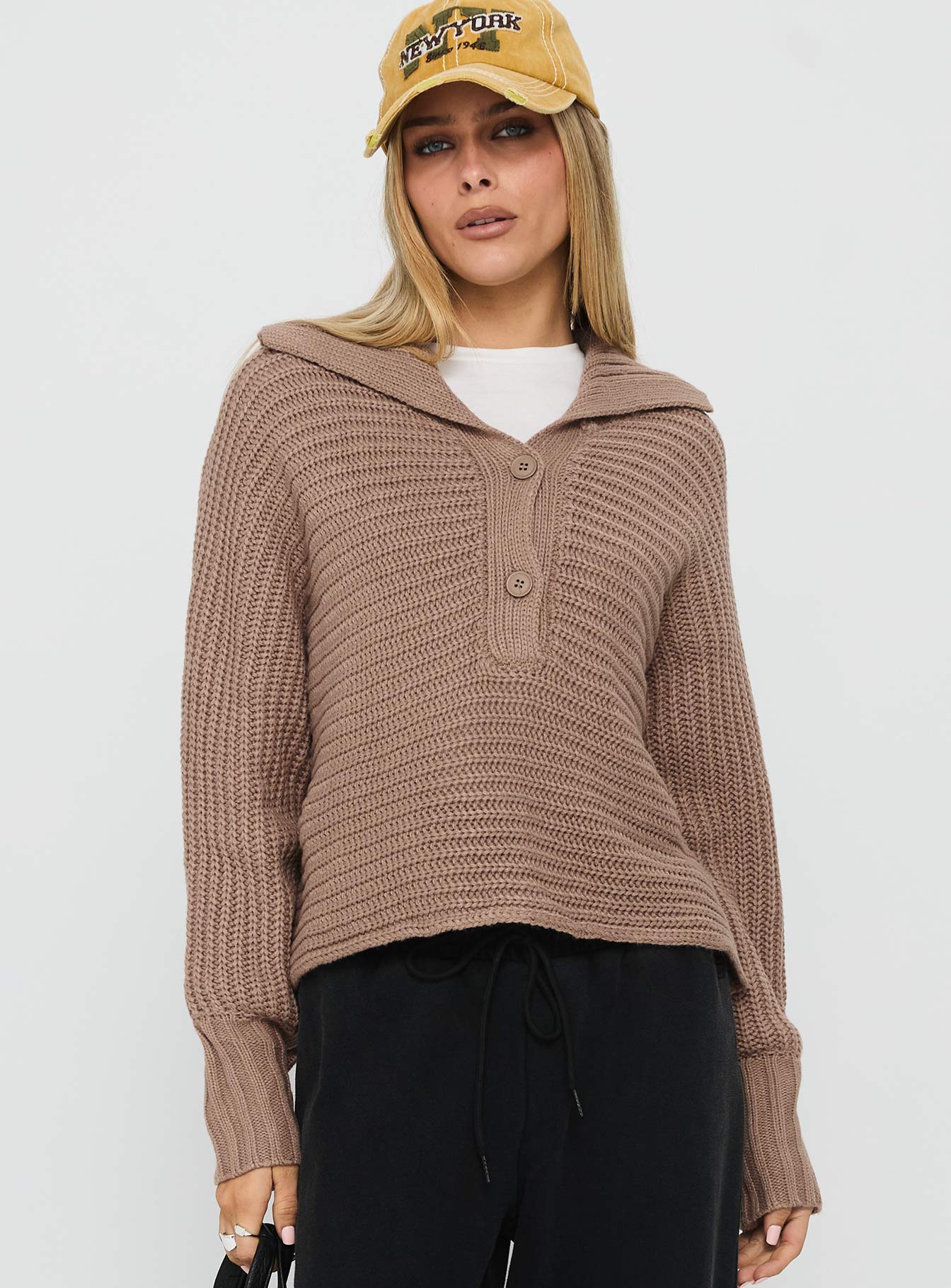 Praiano Button Front Collared Sweater Latte