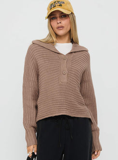 Praiano Button Front Collared Sweater Latte