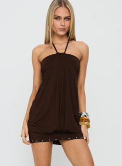 Jordonna Gathered Halter Mini Dress Chocolate