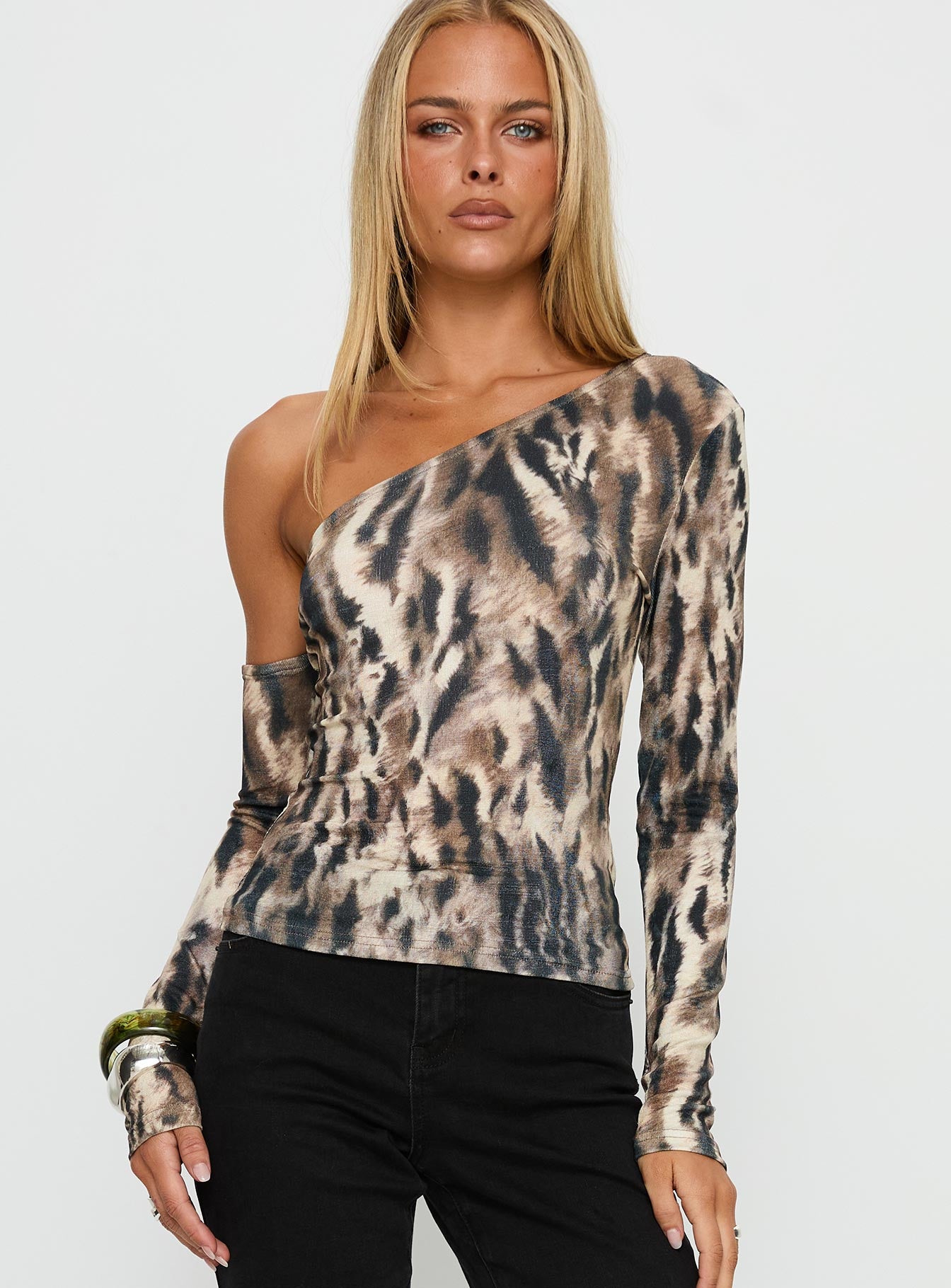 Evelene One Shoulder Long Sleeve Top Animal