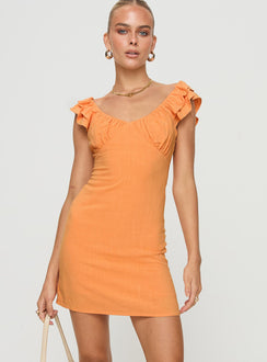 front view of model wearing Princess Polly Leto Mini Dress Orange Scoop Neck 