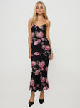 front view of model wearing Princess Polly Manolis Maxi Dress Black / Floral V-Neck 