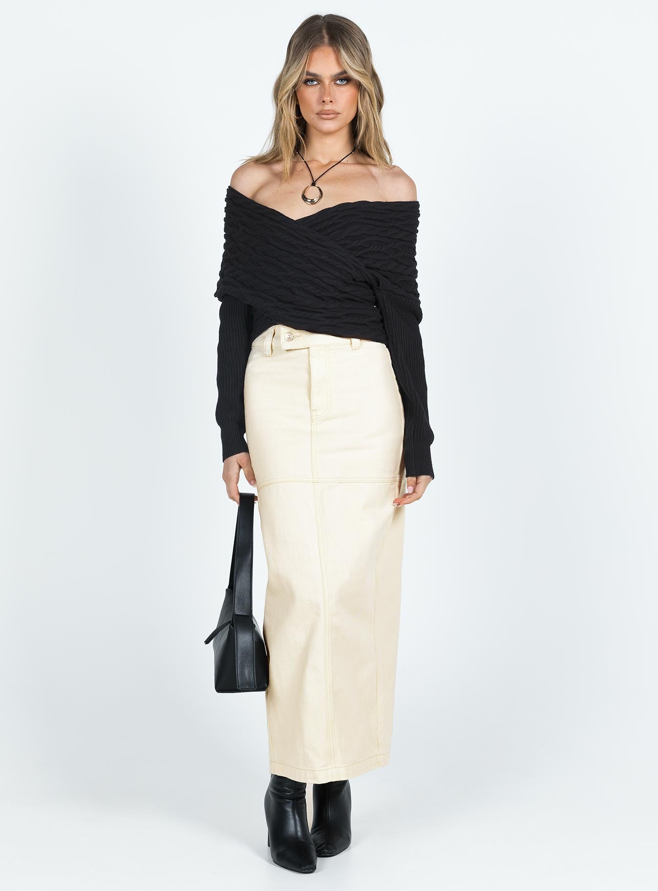 Cream denim hot sale midi skirt