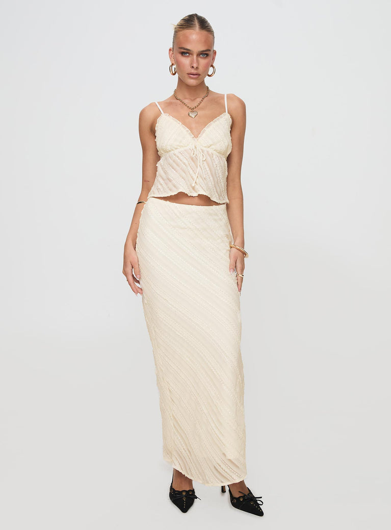   front view of model wearing Princess Polly Jacintha Maxi Skirt Cream Maxi 