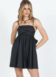 Front view of model wearing  front Princess Polly Square Neck  Lynelle Bow Mini Dress Black