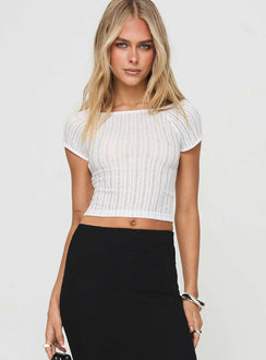 front view of model wearing Princess Polly Melusine Top White Short Sleeves Scoop Neck 