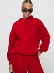 front view of model wearing Princess Polly Dream Fleece Classic Hoodie Red Long 