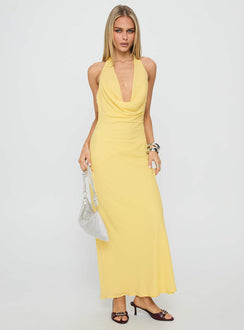 Ocean Boulevard Plunge Maxi Dress Lemon