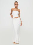   front view of model wearing Princess Polly Mercer Linen Blend Maxi Skirt White Maxi 