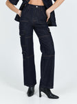 Princess Polly High Rise  Whitaker Cargo Jeans Dark Denim