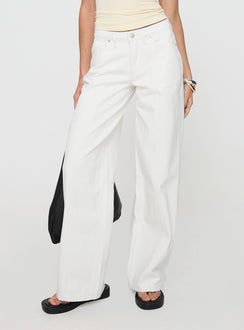 front view of model wearing Princess Polly Lando Jean White Mid Rise 