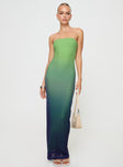 front view of model wearing Princess Polly Stolen Love Strapless Maxi Dress Blue / Green Ombre Straight Neck 