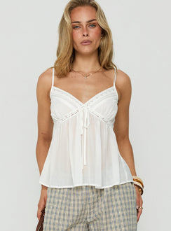 Bernadetta Flowy Babydoll Tie Back Top White