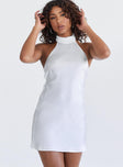 Front view of model wearing  front Princess Polly High Neck  Take Me Back Mini Dress White