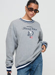 front view of model wearing Princess Polly Snoopy Tennis Club Sweater Grey Long 