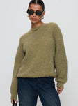 front view of model wearing Princess Polly South End Knit Sweater Khaki 