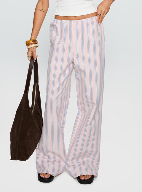 back view of model wearing Princess Polly Limestone Pants Pink Multi Low Rise Pants 