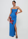 front view of model wearing Princess Polly Bespoke Maxi Dress Blue Square Neck 