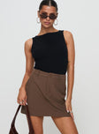   front view of model wearing Princess Polly Sabyna Tailored Mini Skirt Brown Mini Skirts 