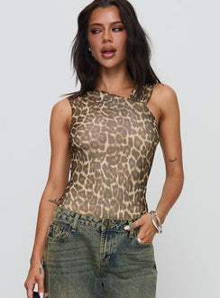 front view of model wearing Princess Polly Serenata Bodysuit Leopard Sleeveless 