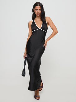 front view of model wearing Princess Polly Thandi Maxi Dress Black Plunger 