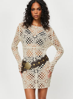 product Princess Polly High Neck  Atzaro Crochet Mini Dress Almond