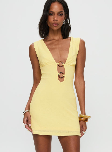 side view of model wearing Princess Polly Steward Mini Dress Lemon Plunger 