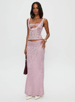   front view of model wearing Princess Polly Kalei Maxi Skirt Pink Floral Maxi 