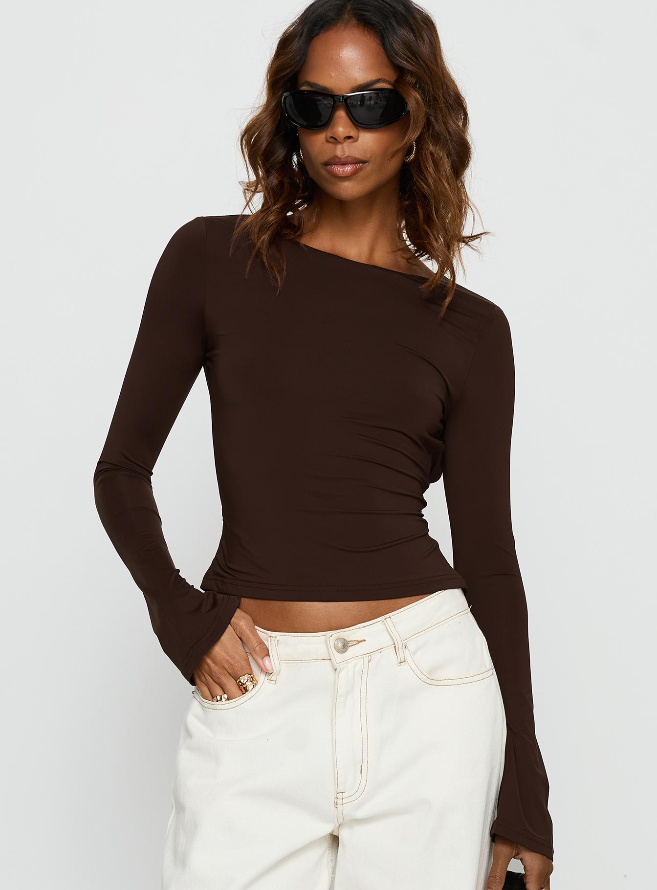 Harpur Long Sleeve Backless Top Chocolate