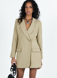 Front view of model wearing  front Princess Polly V-Neck V-Neck V-Neck  Palma Blazer Dress Green