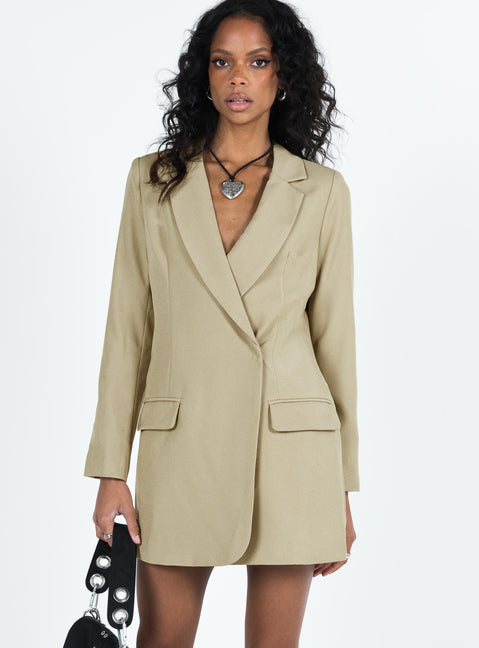 Front view of model wearing  front Princess Polly V-Neck V-Neck V-Neck  Palma Blazer Dress Green