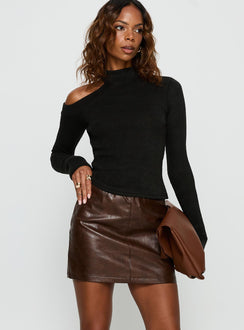   front view of model wearing Princess Polly Vivienna Faux Leather Mini Skirt Brown Mini Skirts 