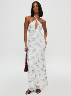 front view of model wearing Princess Polly Walk On Water Halter Maxi Dress White Plunger 