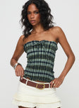 front view of model wearing Princess Polly Rigia Top Mono Check Green Sleeveless straight 