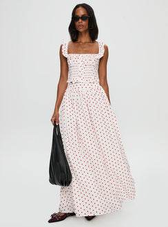   front view of model wearing Princess Polly Valerio Maxi Skirt White / Red Maxi 
