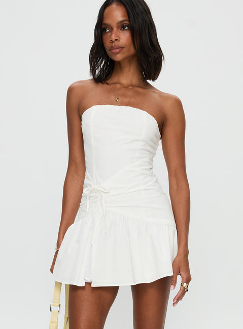 front view of model wearing Princess Polly Archetype Strapless Mini Dress White Straight Neck 