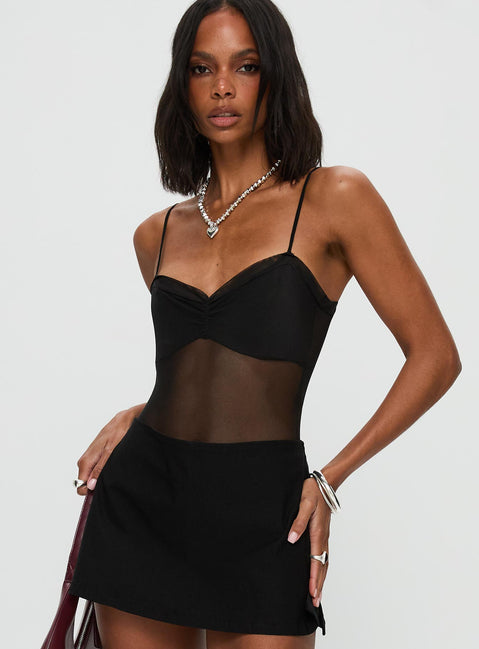 back view of model wearing Princess Polly In The Club Bodysuit Black Sleeveless 