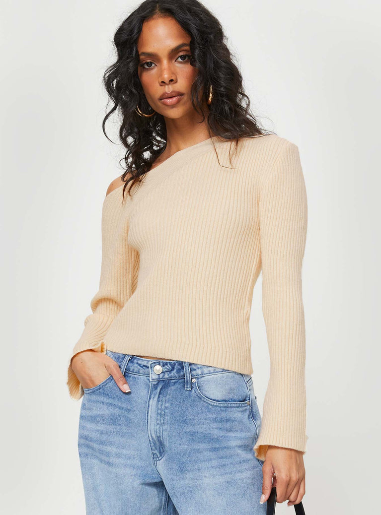Phillips Cold Shoulder Sweater Cream Princess Polly  Cropped 